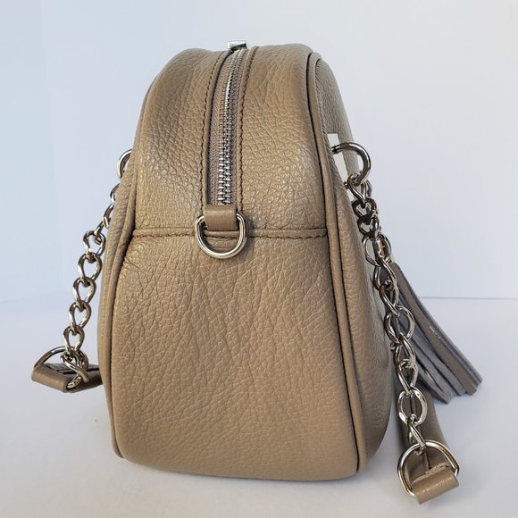 ORE10 Taupe Leather Round Tassel Satchel/Crossbody, Like New - Picture 6 of 15